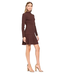 Donna Morgan Women's Mock Neck Long-Sleeve Pleated Mini Dress