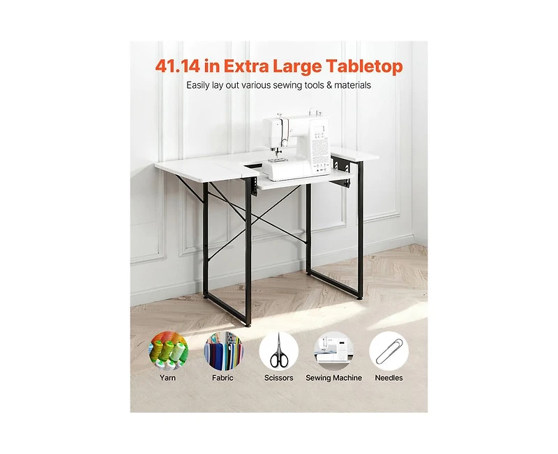 Yobtop Generic for Sewing Table - Multipurpose Sewing Machine Table with Foldable Side Shelf, Adjustable Shelf, Steel Legs, Computer Desk for Home