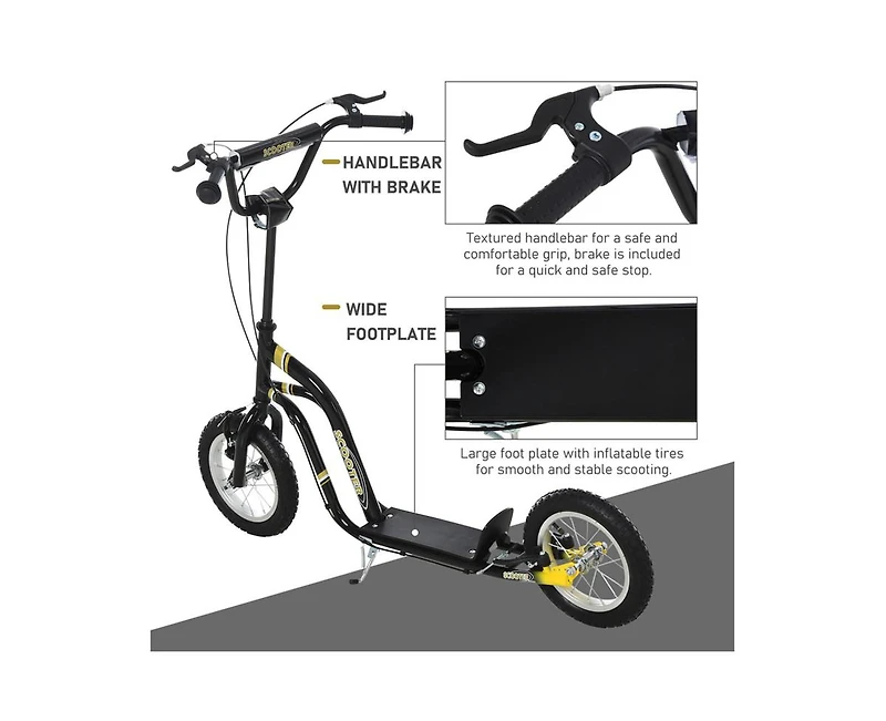 Yobtop Youth Scooter 16" Front/12" Rear Wheels, Adjustable Handlebar, Dual Brakes, Ages 5+