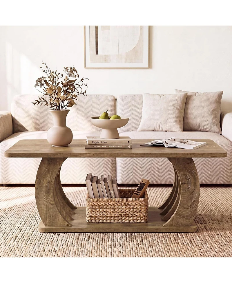 Tribesigns Rustic End Table,Wooden Side Table with Sturdy Base, Farmhouse Narrow Nightstand with Storage Shelf