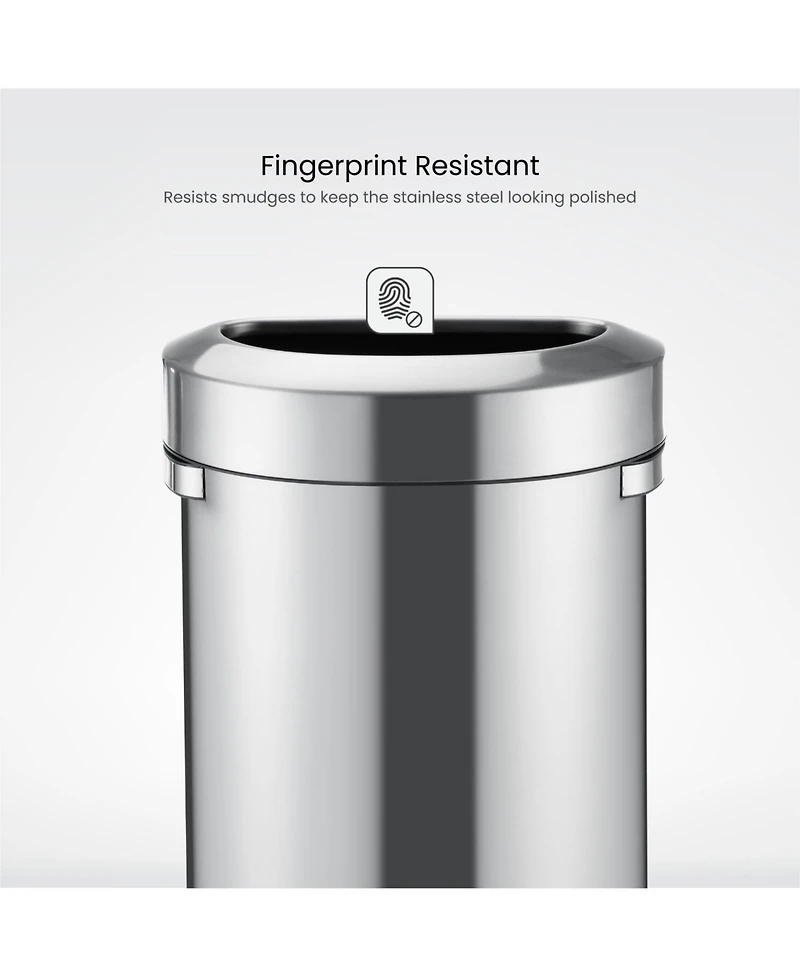 Home Zone Living 18 Gallon Stainless Steel Open Top Trash Can with Semi-Round Flat Back