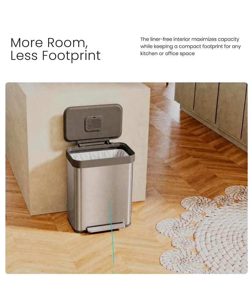 Home Zone Living 13 Gallon Stainless Steel Kitchen Trash Can with Soft-Close Step Pedal Lid