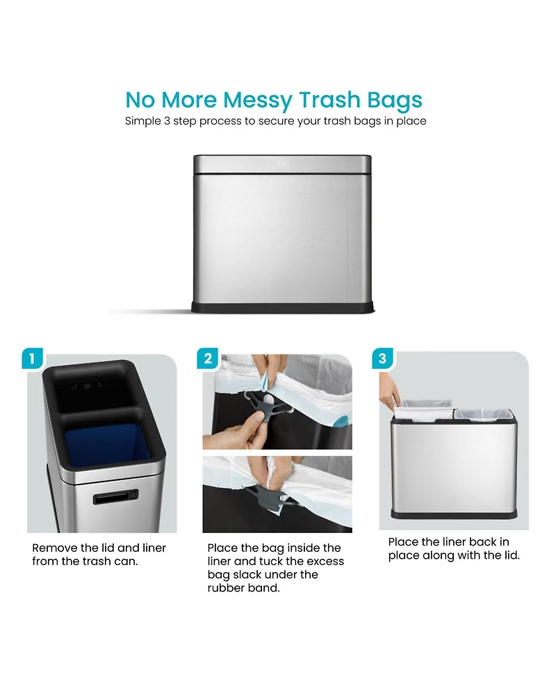 Home Zone Living 8 Gallon Stainless Steel Commercial Open Top Trash Can with Dual Compartments