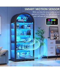 Vlsrka 6-Tier Glass Display Cabinet With Rgb Sensor Lights And Lock