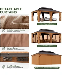 Aoxun 12'x20' Hardtop Aluminum Gazebo, Galvanized Steel Double Roof Pavilion with Drainage System and Netting