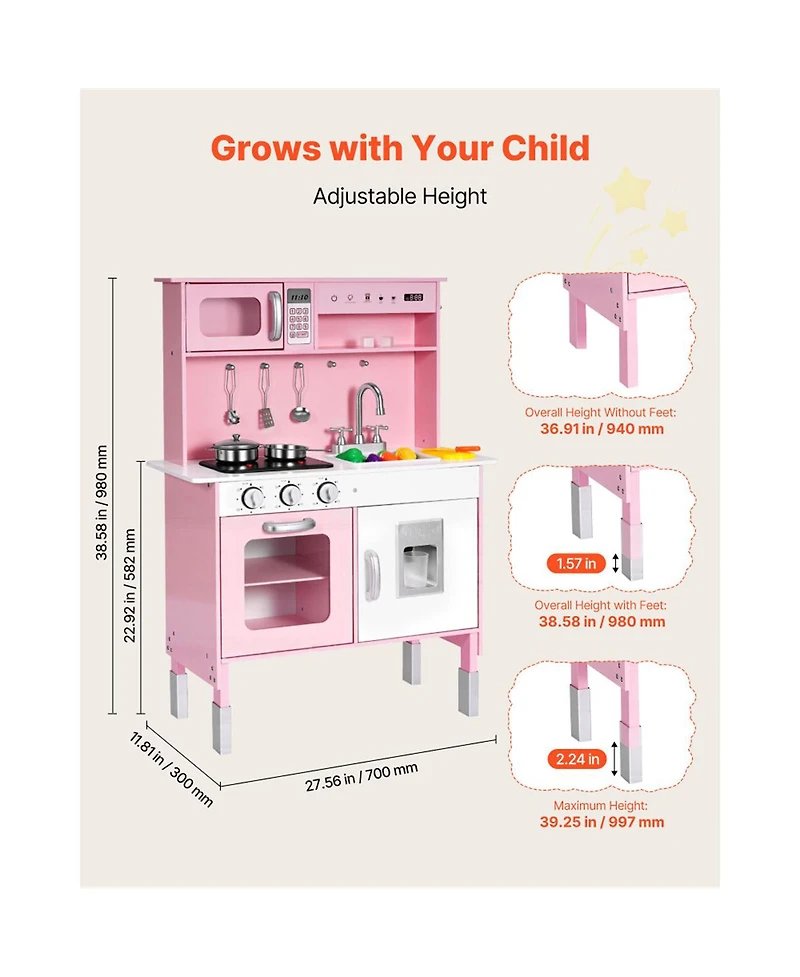 Yobtop Wooden Play Kitchen with Interactive Lights, Sounds & Accessories, Ages 3+