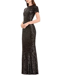 Dress The Population Women's Kenzie Short Sleeve Sequin Mermaid Gown