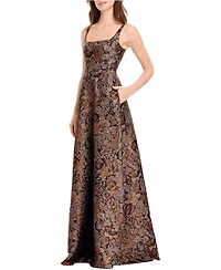 Dress The Population Women's Vienna Square Neck Metallic Jacquard Ball Gown