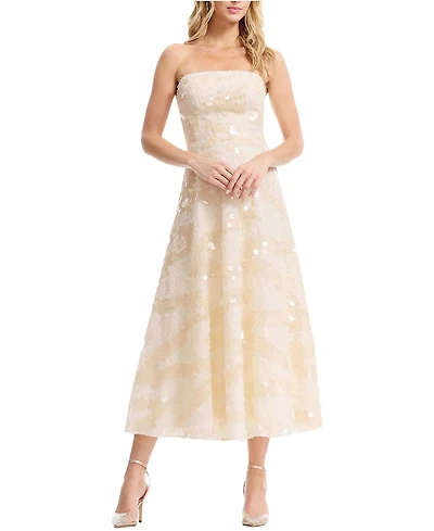 Dress The Population Women's Kailyn Strapless Disc Sequin Floral A-Line Midi Dress