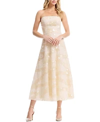 Dress The Population Women's Kailyn Strapless Disc Sequin Floral A-Line Midi Dress