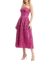 Dress The Population Women's Gemma Strapless Floral Lace Tiered Midi Dress