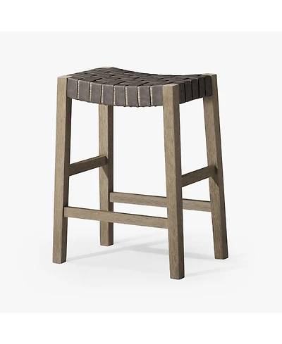 Maven Lane Emerson Woven Faux Leather Backless Saddle Counter Stool