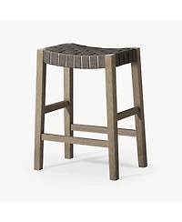 Maven Lane Emerson Woven Faux Leather Backless Saddle Counter Stool