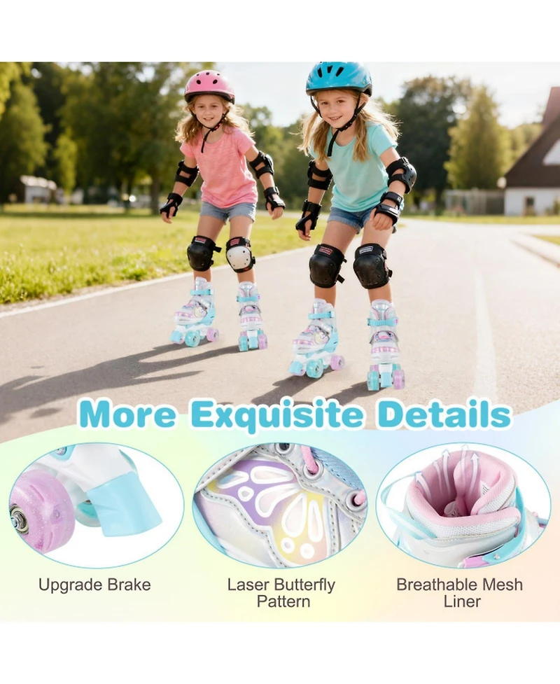 Sugift Kids Roller Skates with 4-Size Adjustment Light-Up Wheels and Triple Closure Ages 8-13