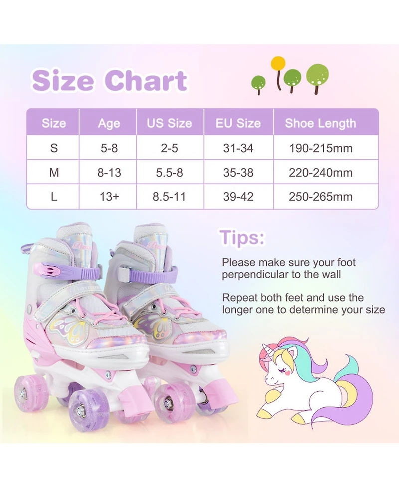 Sugift Teen Roller Skates 4-Size Adjustable with Motion Light-Up Wheels and Reinforced Brake Ages 13 and Up