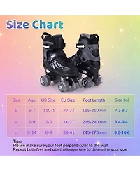 Sugift Kids Quad Roller Skates One-Button Adjustable Across 4 Sizes with Glow Wheels Ages 7-9