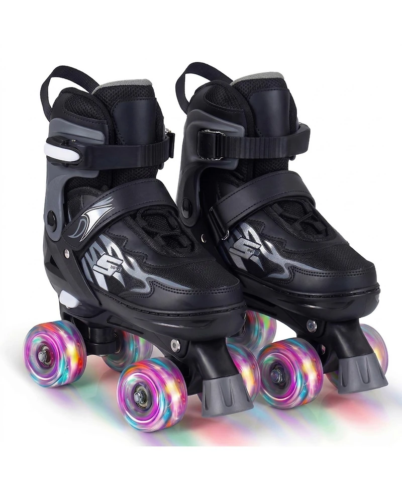 Sugift Kids Quad Roller Skates One-Button Adjustable Across 4 Sizes with Glow Wheels Ages 7-9