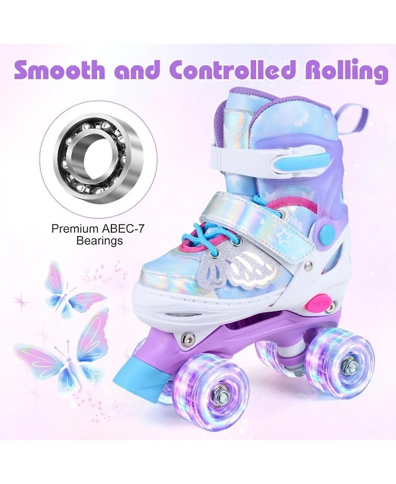 Sugift Butterfly Kids Roller Skates One-Button Expandable with Motion Led Wheels Ages 5-7