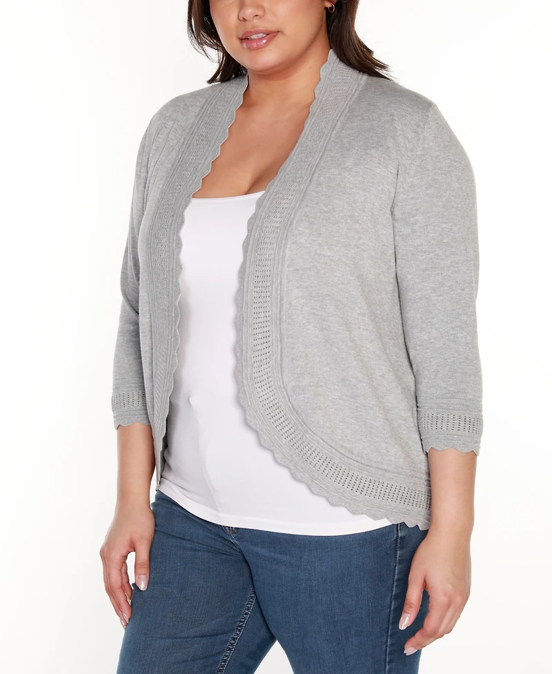Belldini Plus 3/4-Sleeve Scalloped-Edge Cardigan