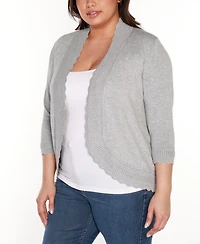 Belldini Plus 3/4-Sleeve Scalloped-Edge Cardigan