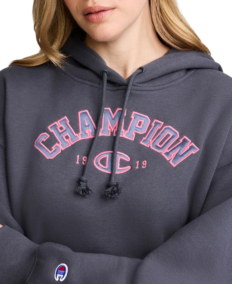 Champion Women's Fleece Long-Sleeve Satin Applique Hoodie