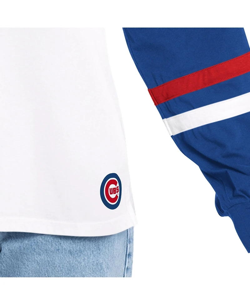 G-iii 4Her by Carl Banks Women's White/Royal Chicago Cubs Key Player Oversized HoodedLong sleeves T-Shirt
