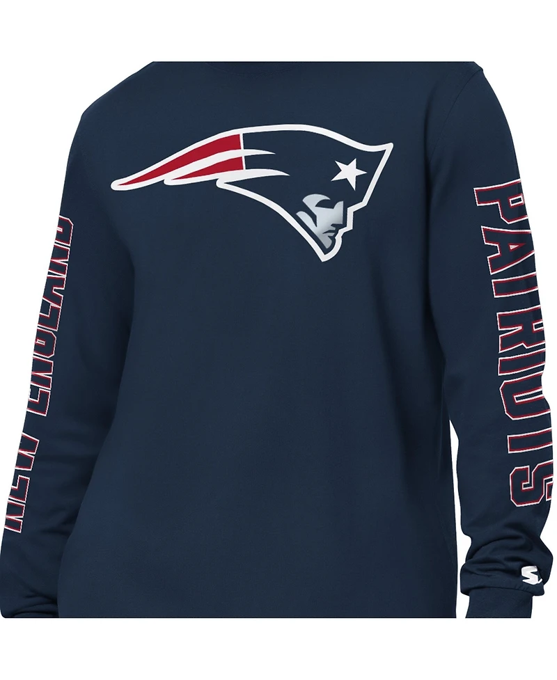 Starter Men's Navy New England Patriots Clutch Hit Ii Long-Sleeve T-Shirt