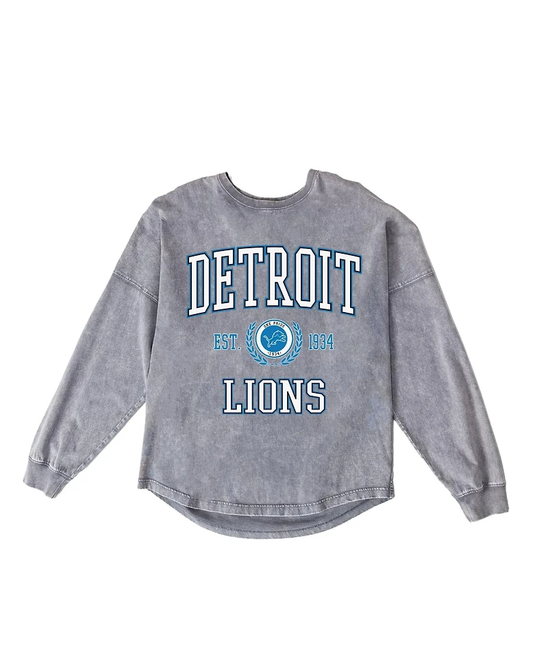 Gameday Couture Women's Gray Detroit Lions Oversized Final Score Snow WashLong sleeves T-Shirt