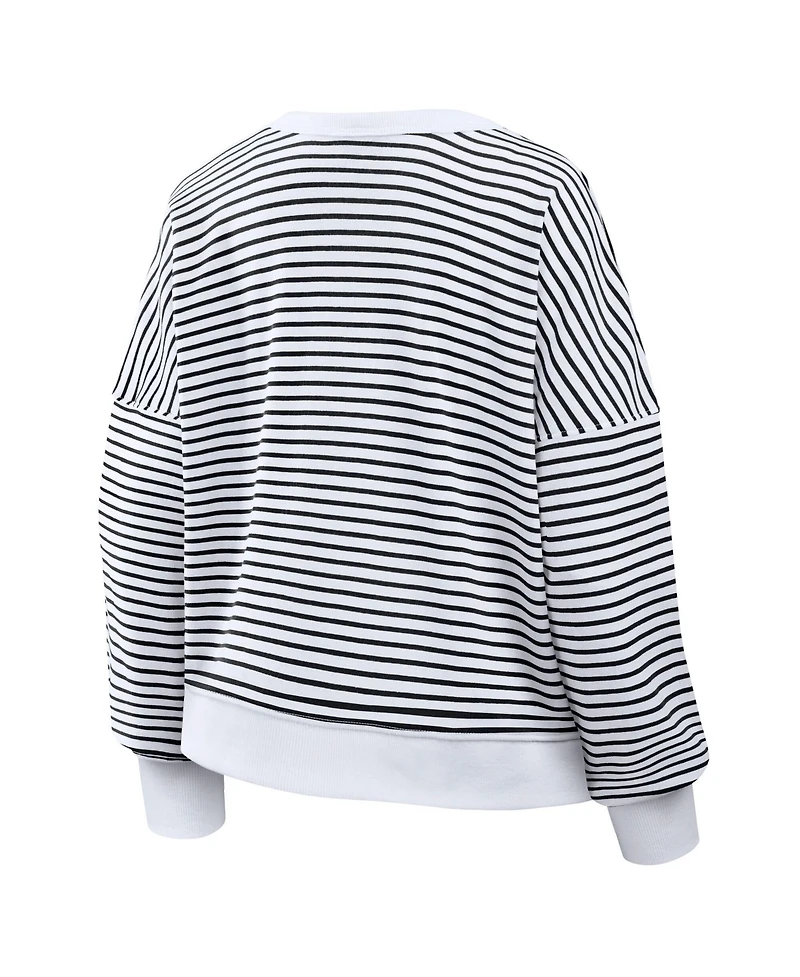 Fanatics Women's White/Black Washington Commanders Striped Oversized French Terry Sweatshirt