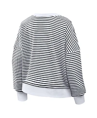 Fanatics Women's White/Black Washington Commanders Striped Oversized French Terry Sweatshirt