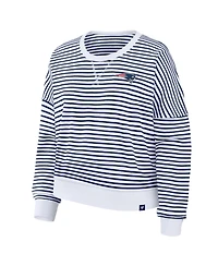 Fanatics Women's White/Navy New England Patriots Striped Oversized French Terry Sweatshirt