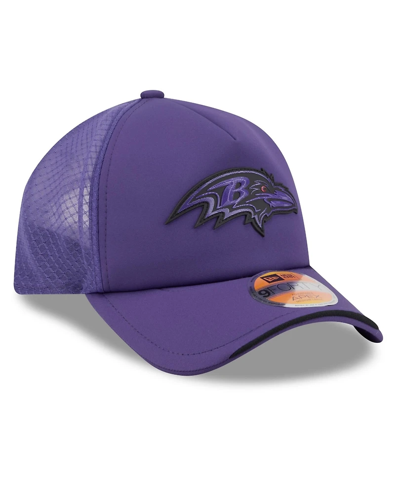 New Era Men's Purple Baltimore Ravens 2026 Sideline Apex 9FORTY Adjustable Trucker Hat