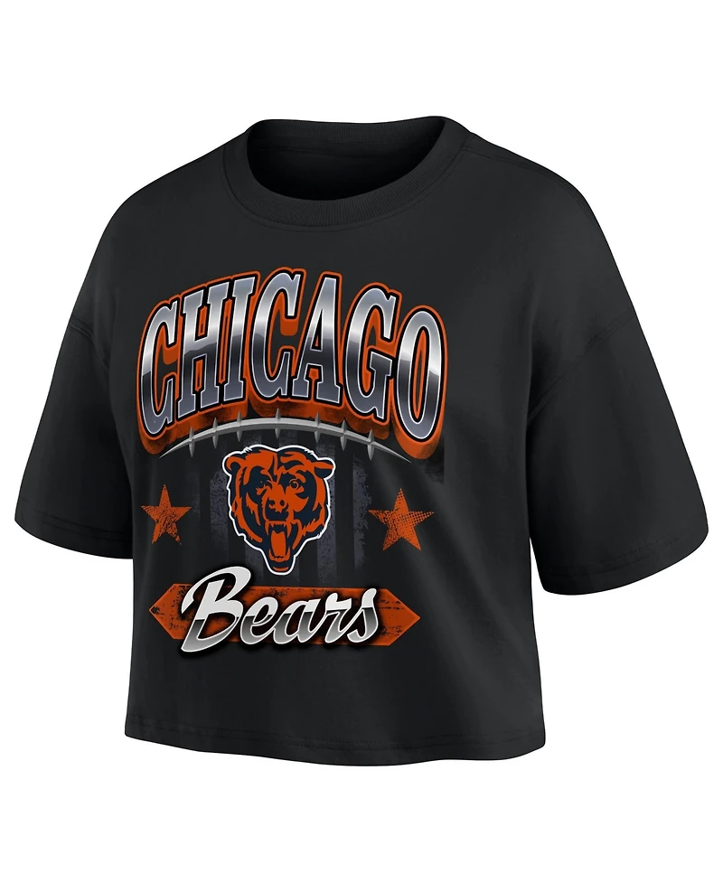 Fanatics Women's Black Chicago Bears Americana Cropped T-Shirt