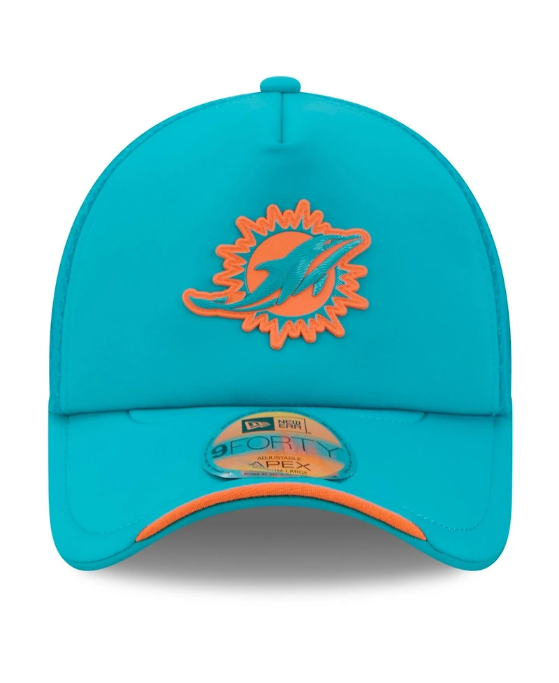 New Era Men's Aqua Miami Dolphins 2026 Sideline Apex 9FORTY Adjustable Trucker Hat