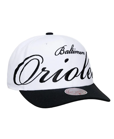 Mitchell & Ness Men's and Women's White/Black Baltimore Orioles Xl Script Pro Crown Adjustable Hat