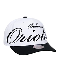 Mitchell & Ness Men's and Women's White/Black Baltimore Orioles Xl Script Pro Crown Adjustable Hat