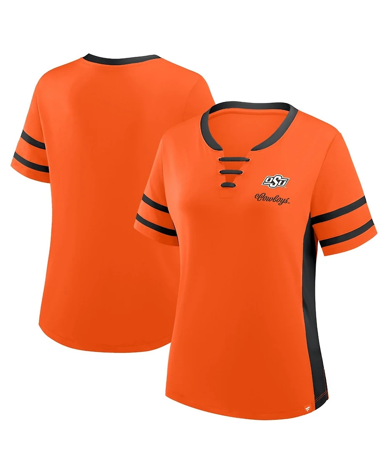 Fanatics Women's Orange/Black Oklahoma State Cowboys Be Fearless Athena Lace-Up T-Shirt