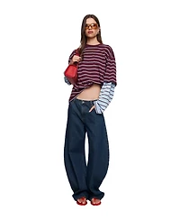 Lioness Women's Bottega Oversized Long-Sleeve Striped Cotton-Blend T-Shirt