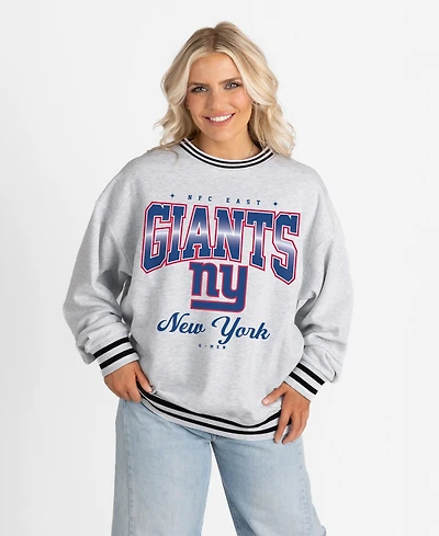 Gameday Couture Women's Ash/Black New York Giants Oversized Gridiron Drive Ringer Stripe Sweatshirt