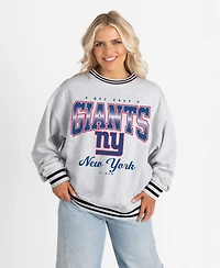 Gameday Couture Women's Ash/Black New York Giants Oversized Gridiron Drive Ringer Stripe Sweatshirt