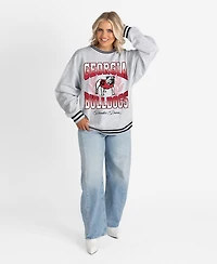 Gameday Couture Women's Ash Georgia Bulldogs Oversized Fade Route Ringer Stripe Sweatshirt