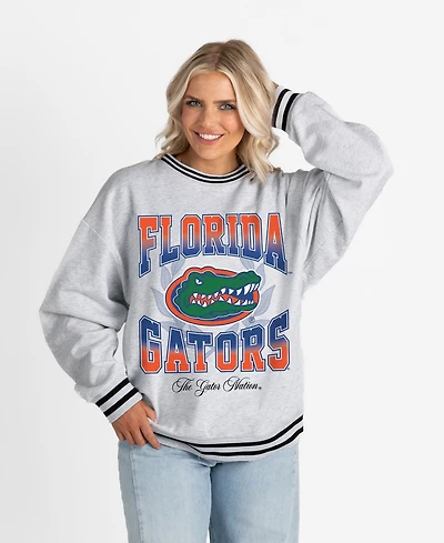 Gameday Couture Women's Ash Florida Gators Oversized Fade Route Ringer Stripe Sweatshirt