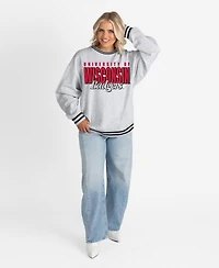 Gameday Couture Women's Gray Wisconsin Badgers Oversized Showdown Ringer Stripe Sweatshirt