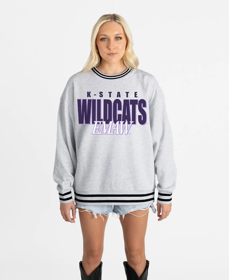 Gameday Couture Women's Gray Kansas State Wildcats Oversized Showdown Ringer Stripe Sweatshirt