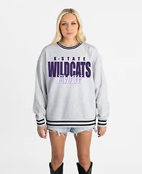 Gameday Couture Women's Gray Kansas State Wildcats Oversized Showdown Ringer Stripe Sweatshirt