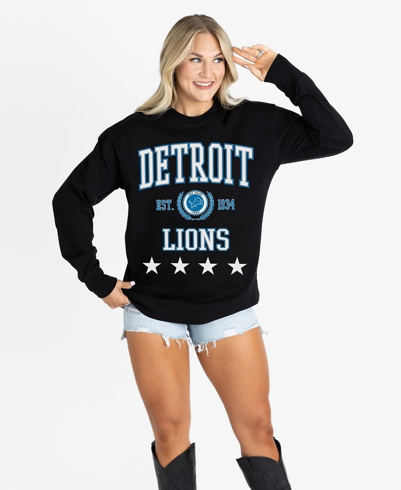 Gameday Couture Women's Black Detroit Lions Oversized Everyday StarLong sleeves T-Shirt
