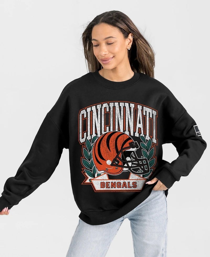 Gameday Couture Women's Black Cincinnati Bengals Oversized Victory Lane Label Premium Fleece Sweatshirt
