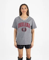 Gameday Couture Women's Gray Indiana Hoosiers Iconic Edge Rhinestone V-Neck T-Shirt
