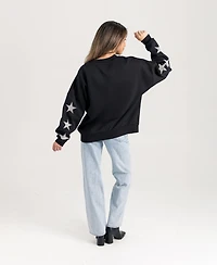 Gameday Couture Women's Black Montana State Bobcats Pure Victory Relaxed Rhinestone Pullover Sweatshirt