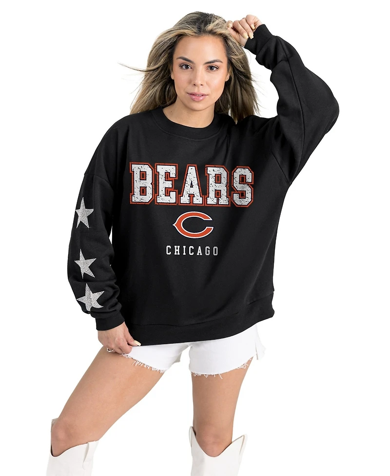 Gameday Couture Women's Black Chicago Bears Velocity Relaxed Rhinestone Pullover Sweatshirt